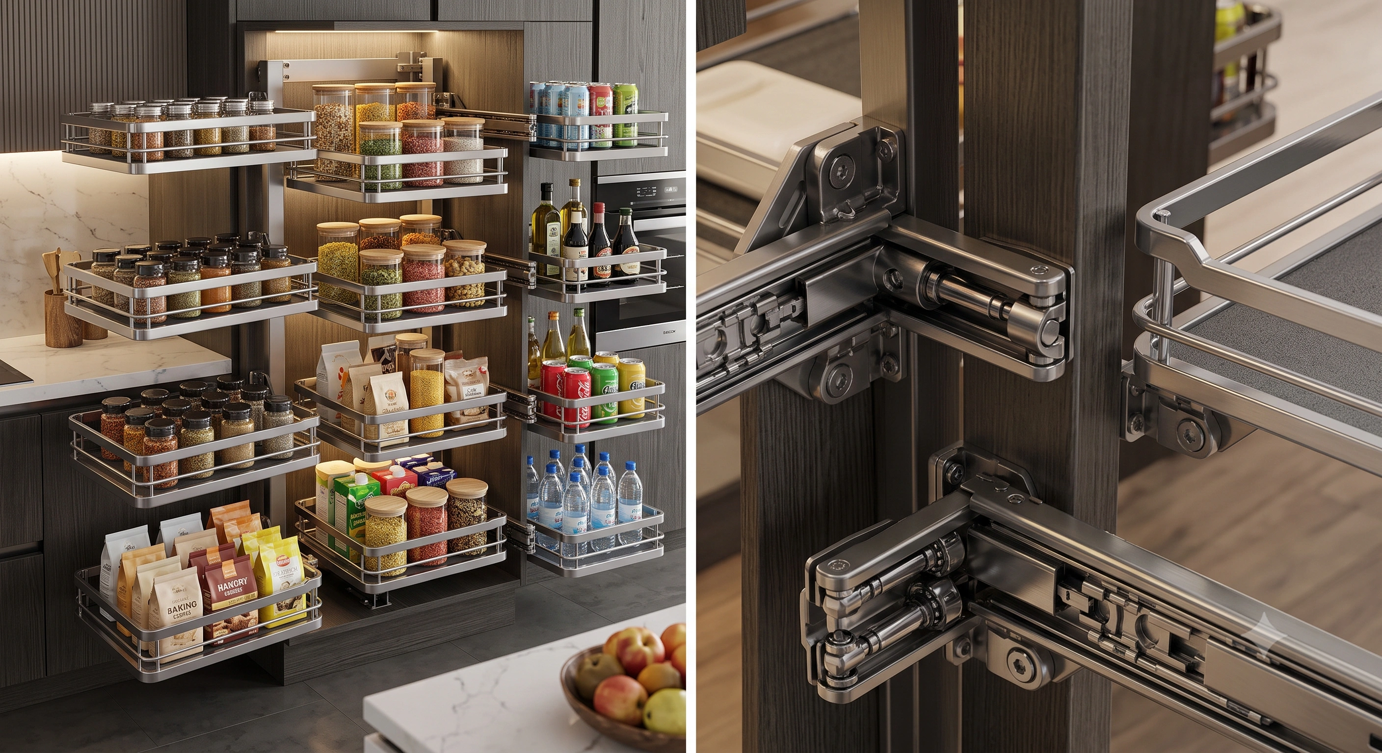 Premium Pantry Unit Chrome Flatline with Anti Skid Mat (6 Inner + 6 Outer Baskets)