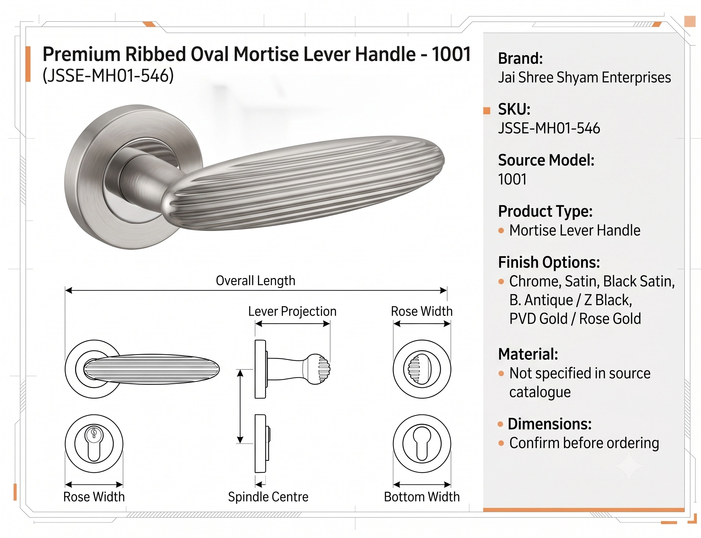 Premium Ribbed Oval Mortise Lever Handle - Model 1001