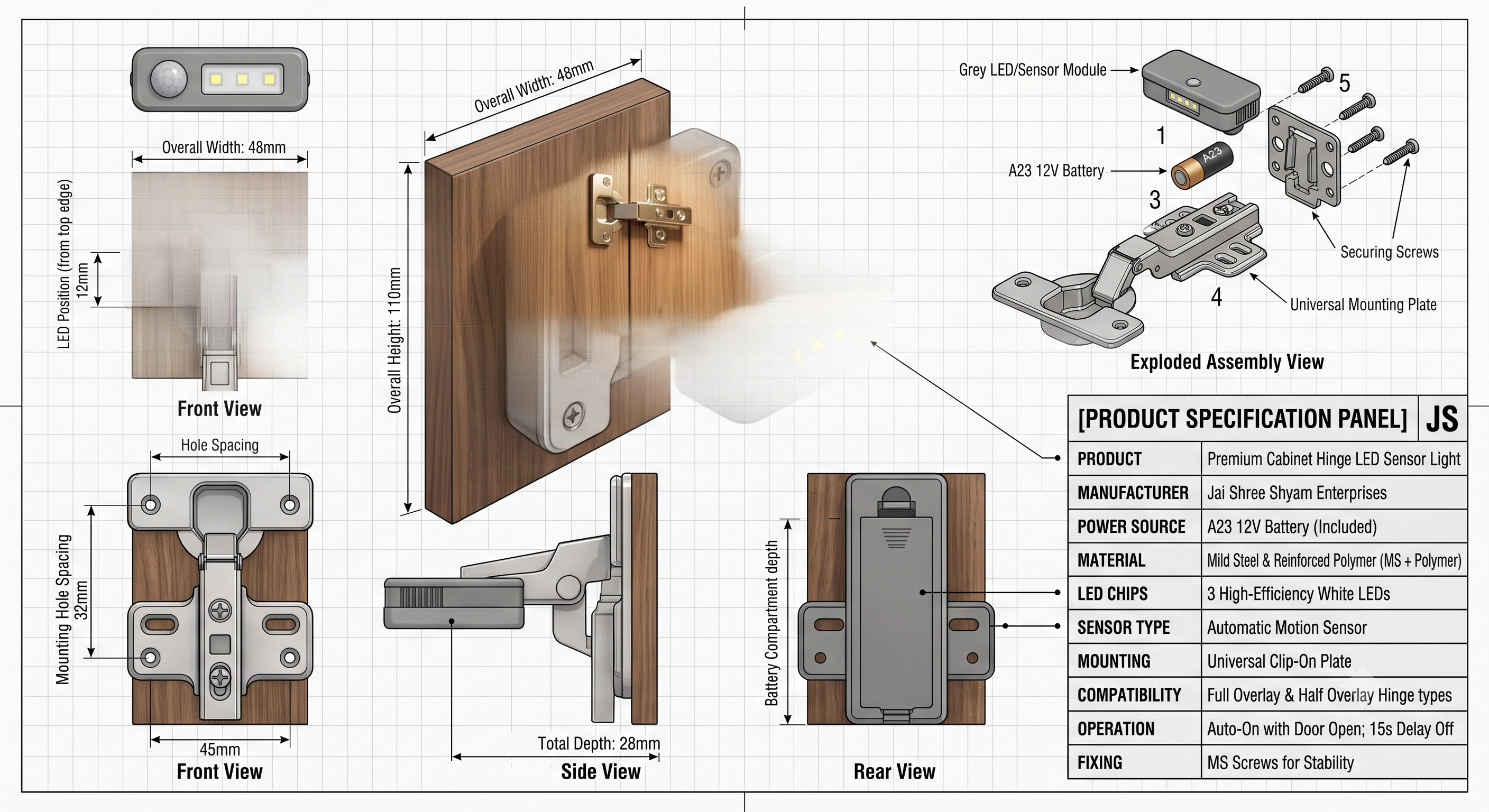 Premium Cabinet Hinge LED Sensor Light