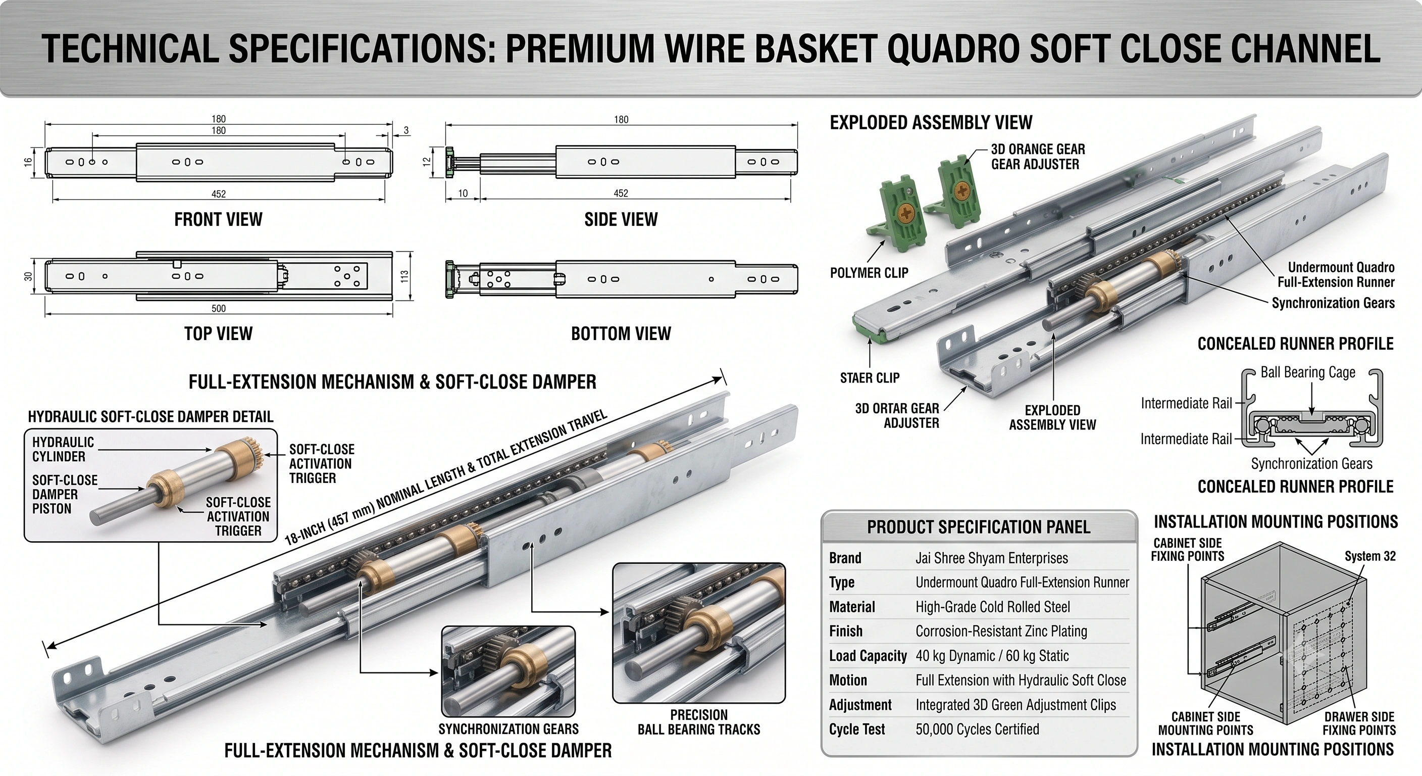 Premium Wire Basket Quadro Soft Close Channel Without Clamp – Full Extension