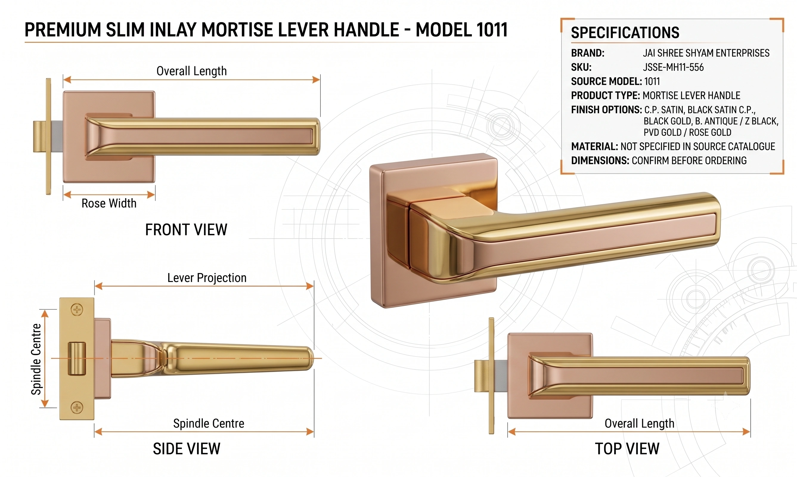 Premium Slim Inlay Mortise Lever Handle - Model 1011