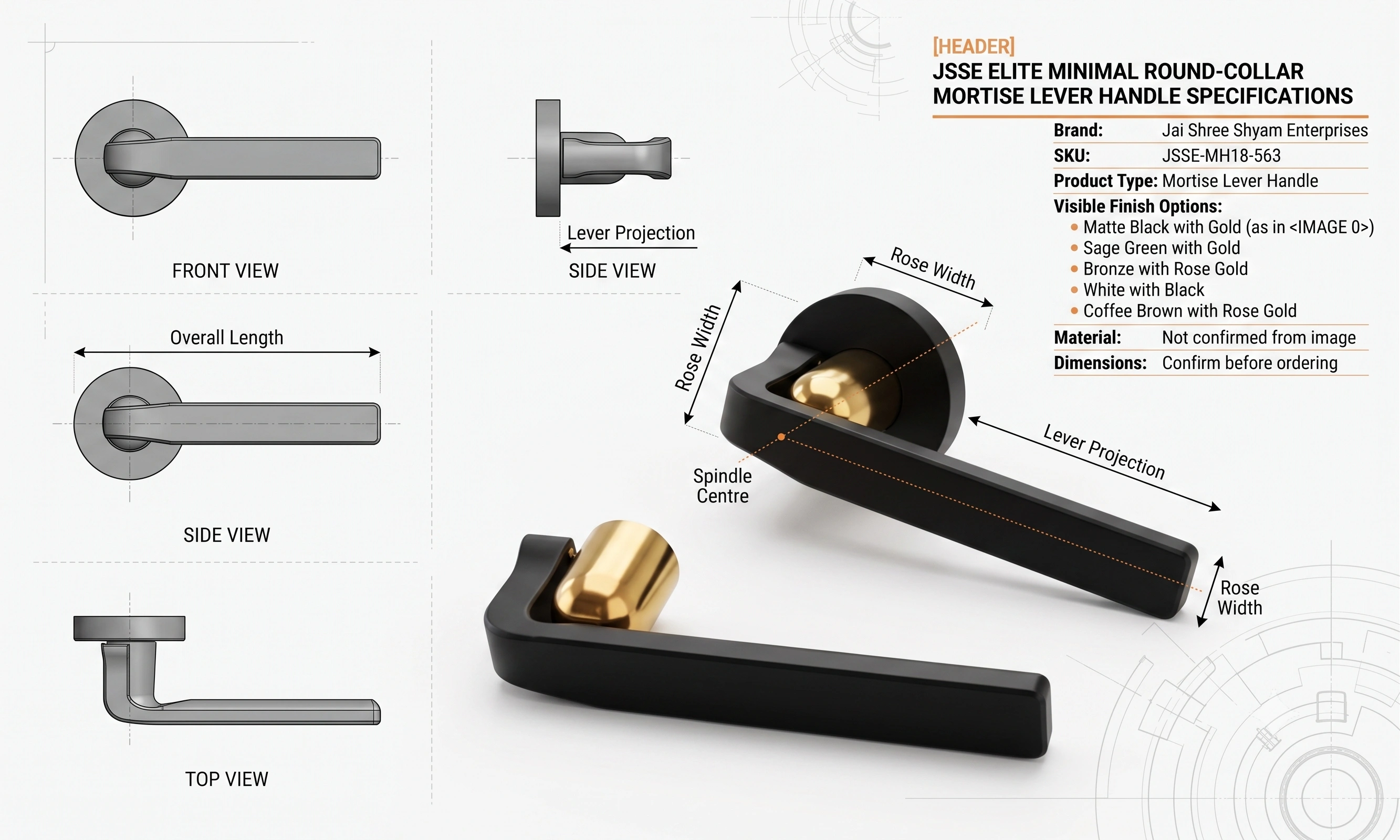 JSSE Elite Minimal Round-Collar Mortise Lever Handle