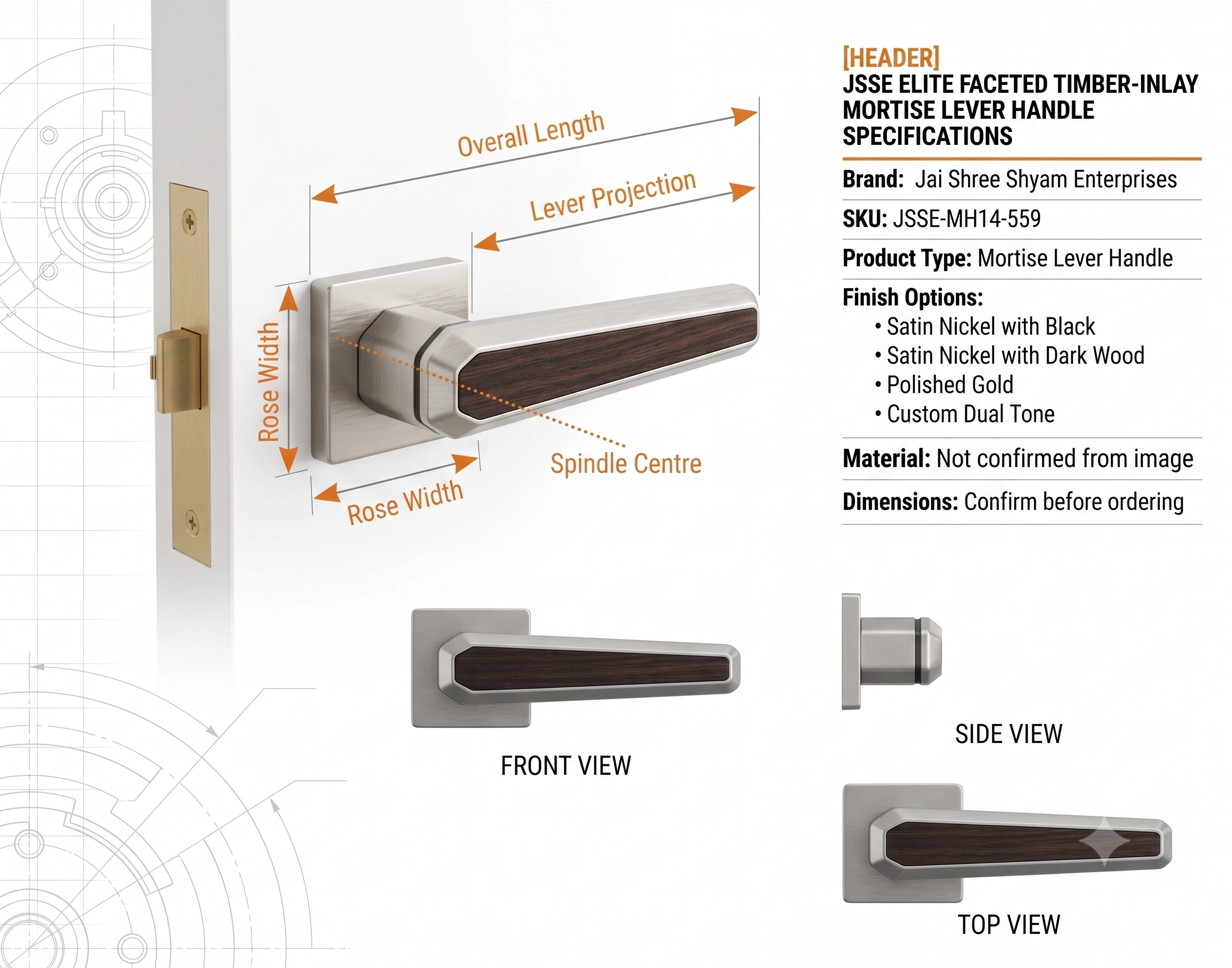 JSSE Elite Faceted Timber-Inlay Mortise Lever Handle