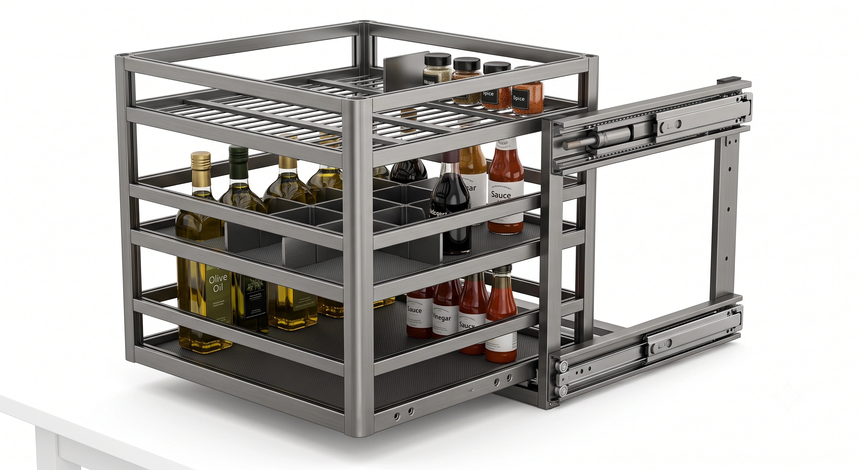 Premium Soft Close Space Grey Aluma Series Side Mount Bottle Pull Out Basket with Anti-Skid Mat (500 mm Cabinet Depth)