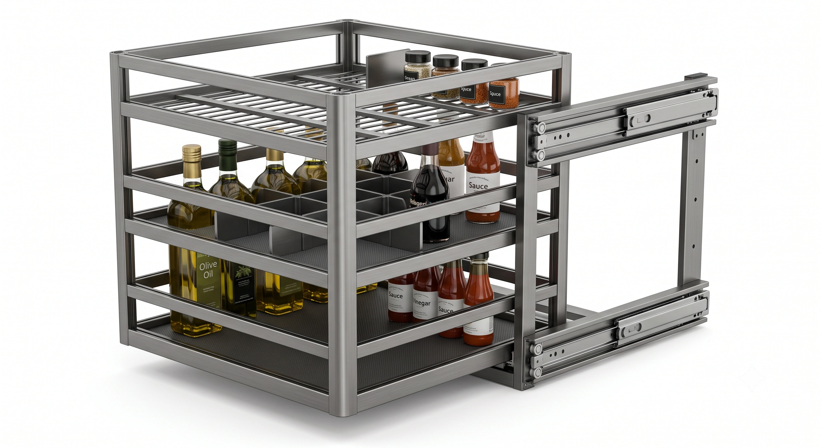 Premium Soft Close Space Grey Aluma Series Side Mount Bottle Pull Out Basket with Anti-Skid Mat (500 mm Cabinet Depth)
