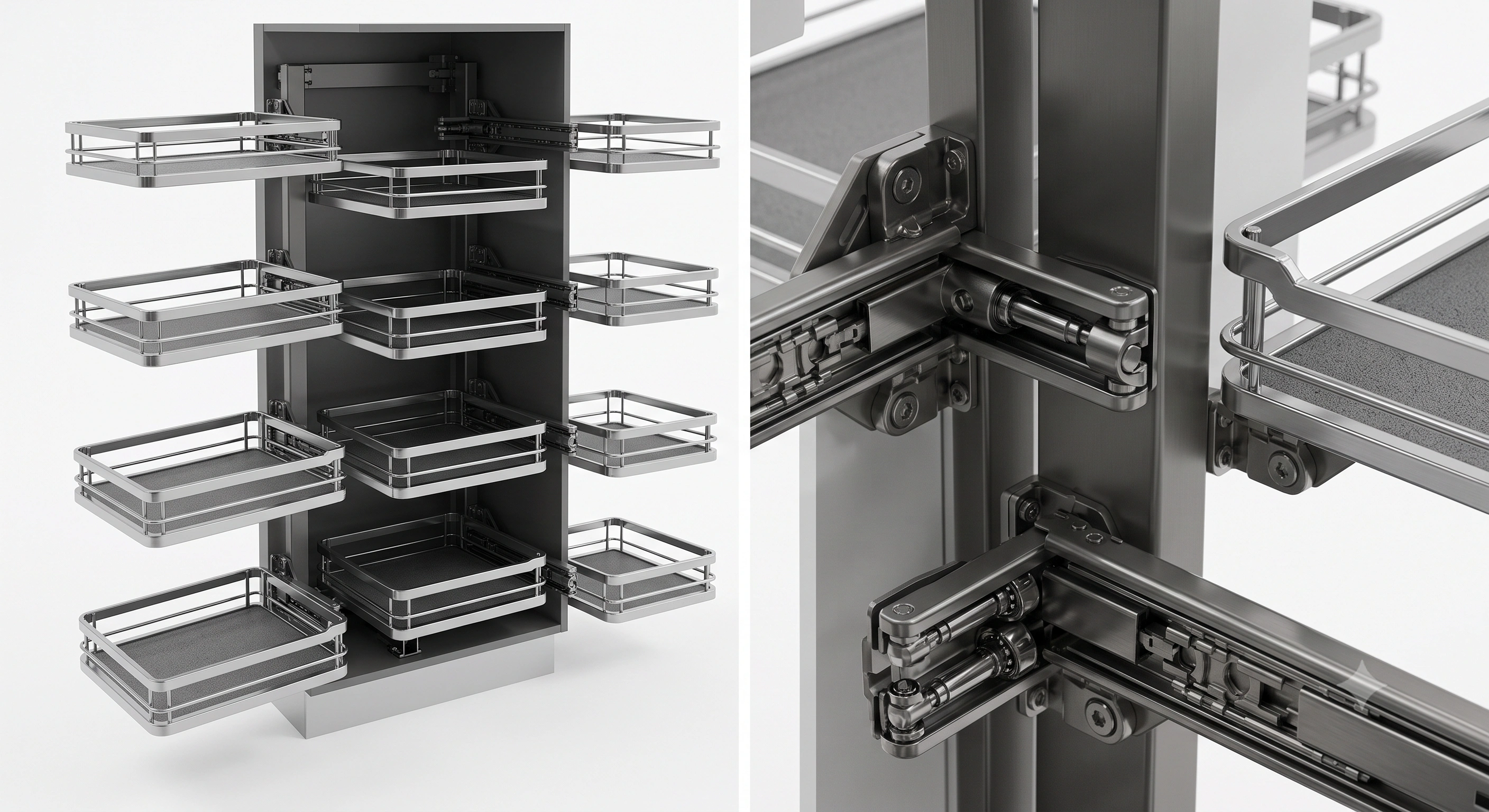 Premium Pantry Unit Chrome Flatline with Anti Skid Mat (6 Inner + 6 Outer Baskets)