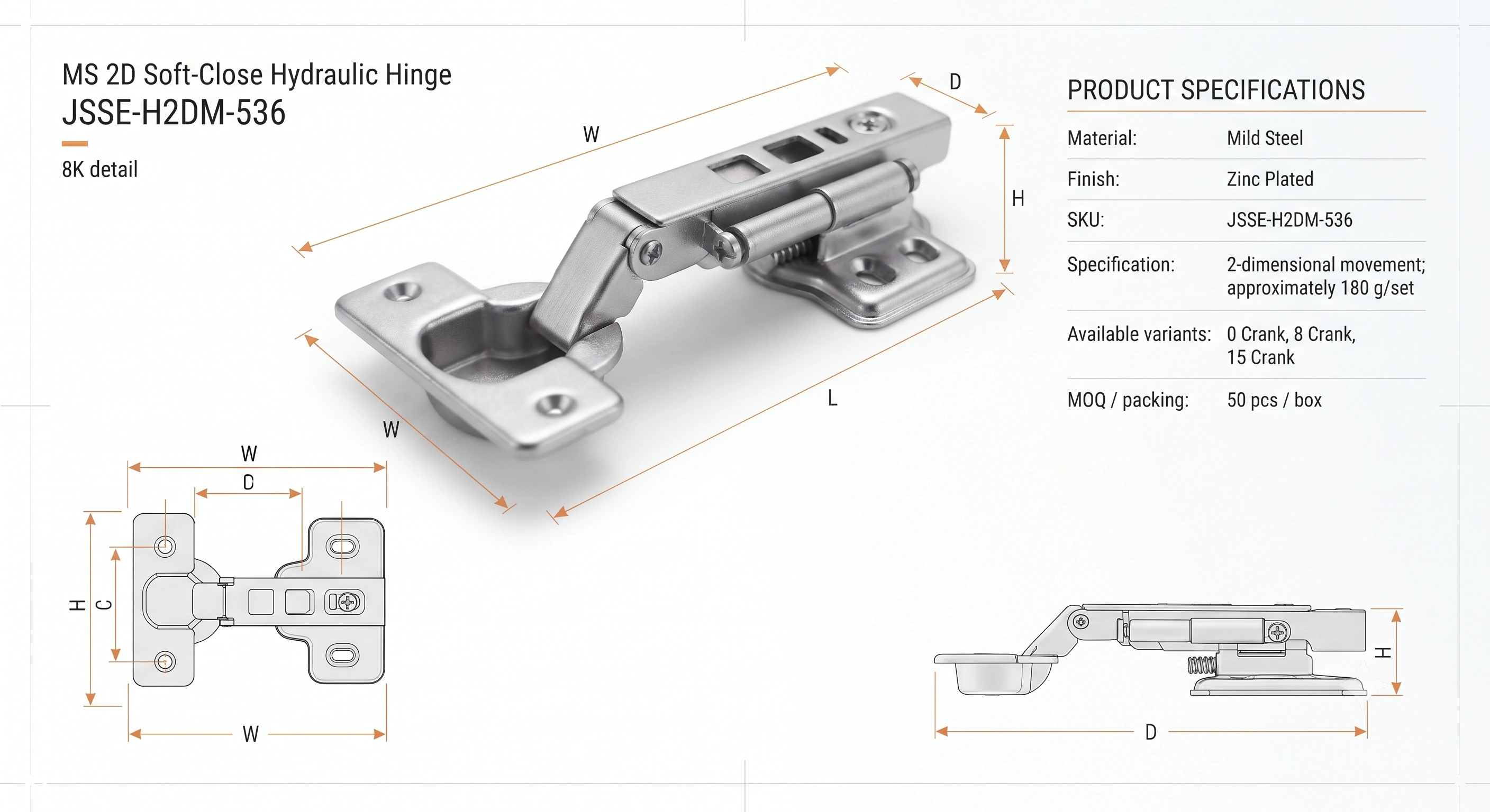 MS 2D Soft-Close Hydraulic Hinge