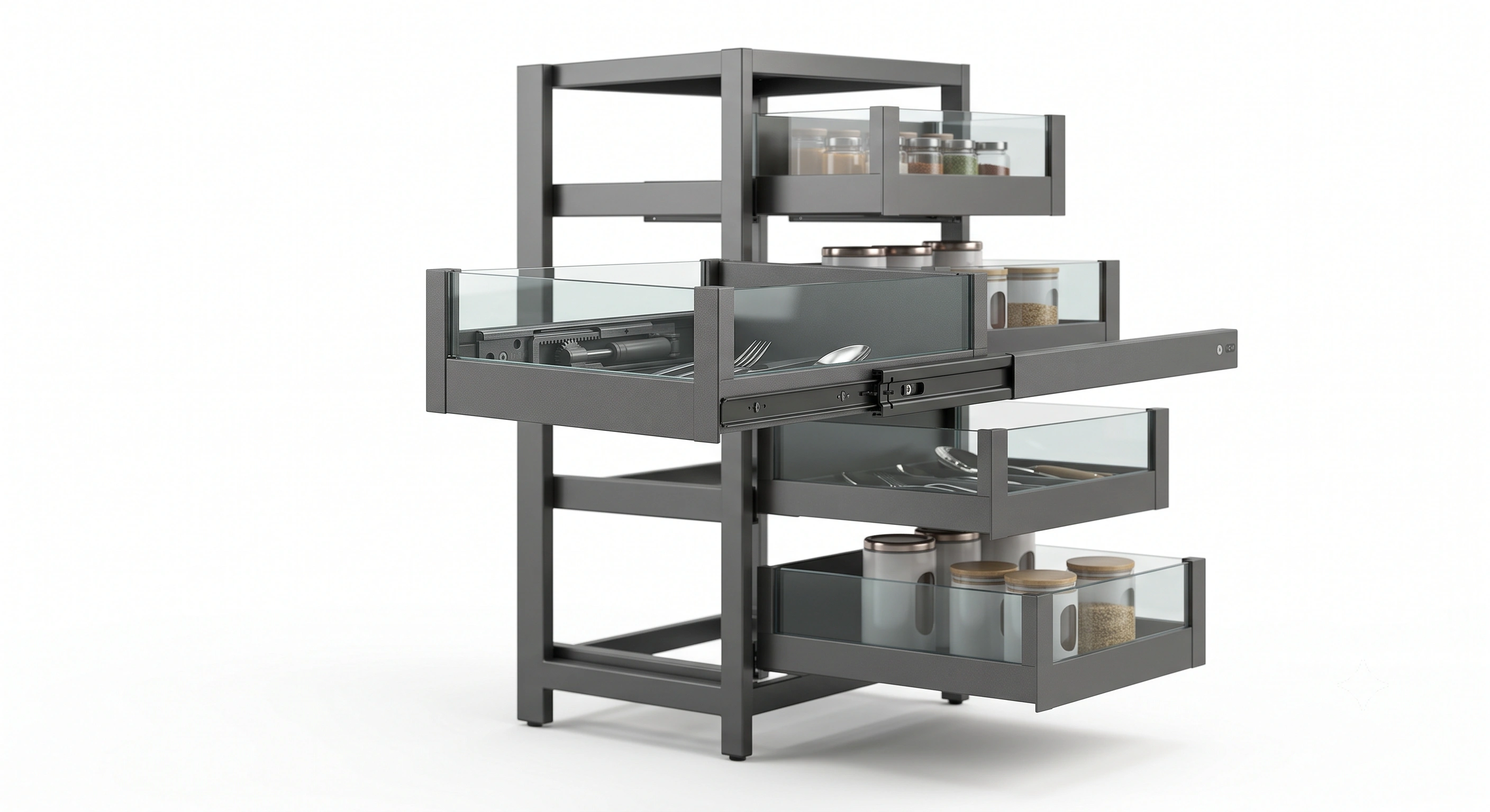 Premium Tandem System Glass Drawer Ladder Unit (Soft Close)