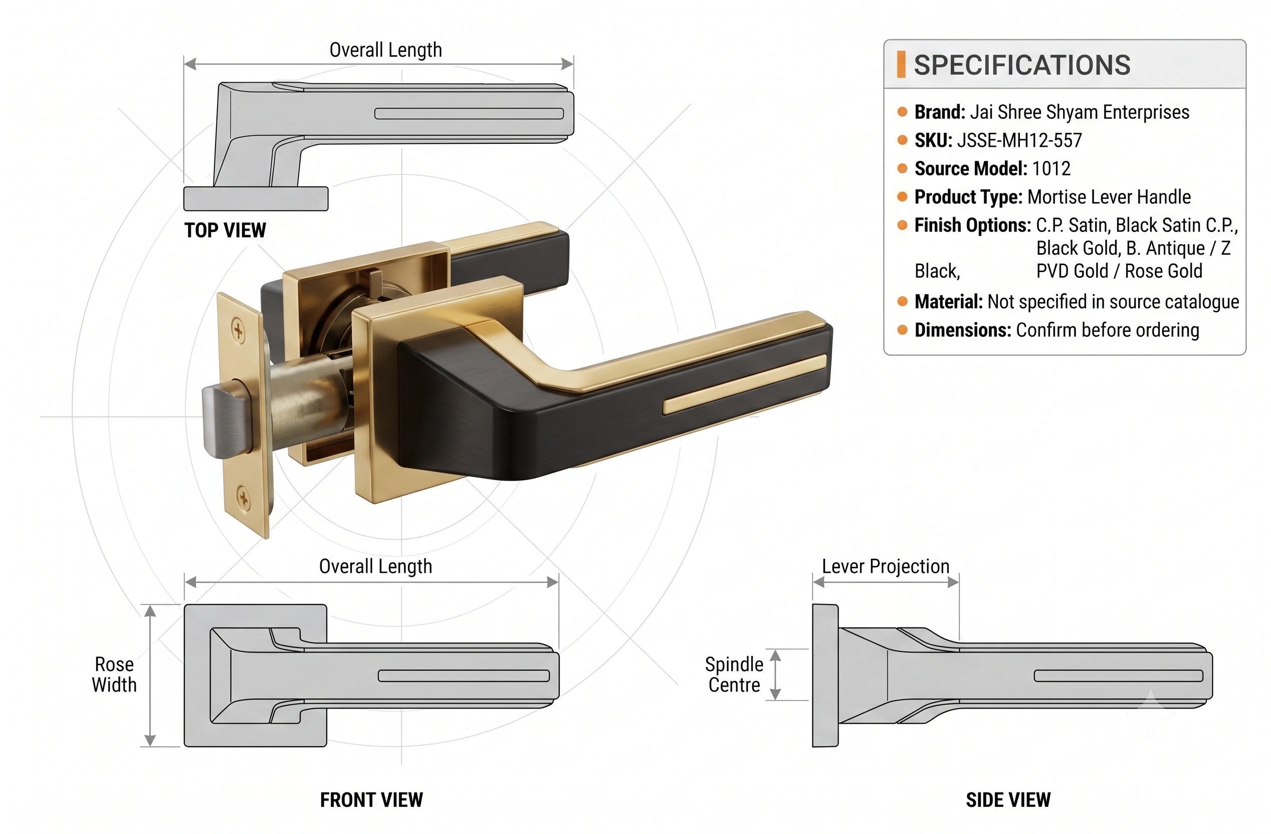 Premium Angular Light-Inlay Mortise Lever Handle - Model 1012