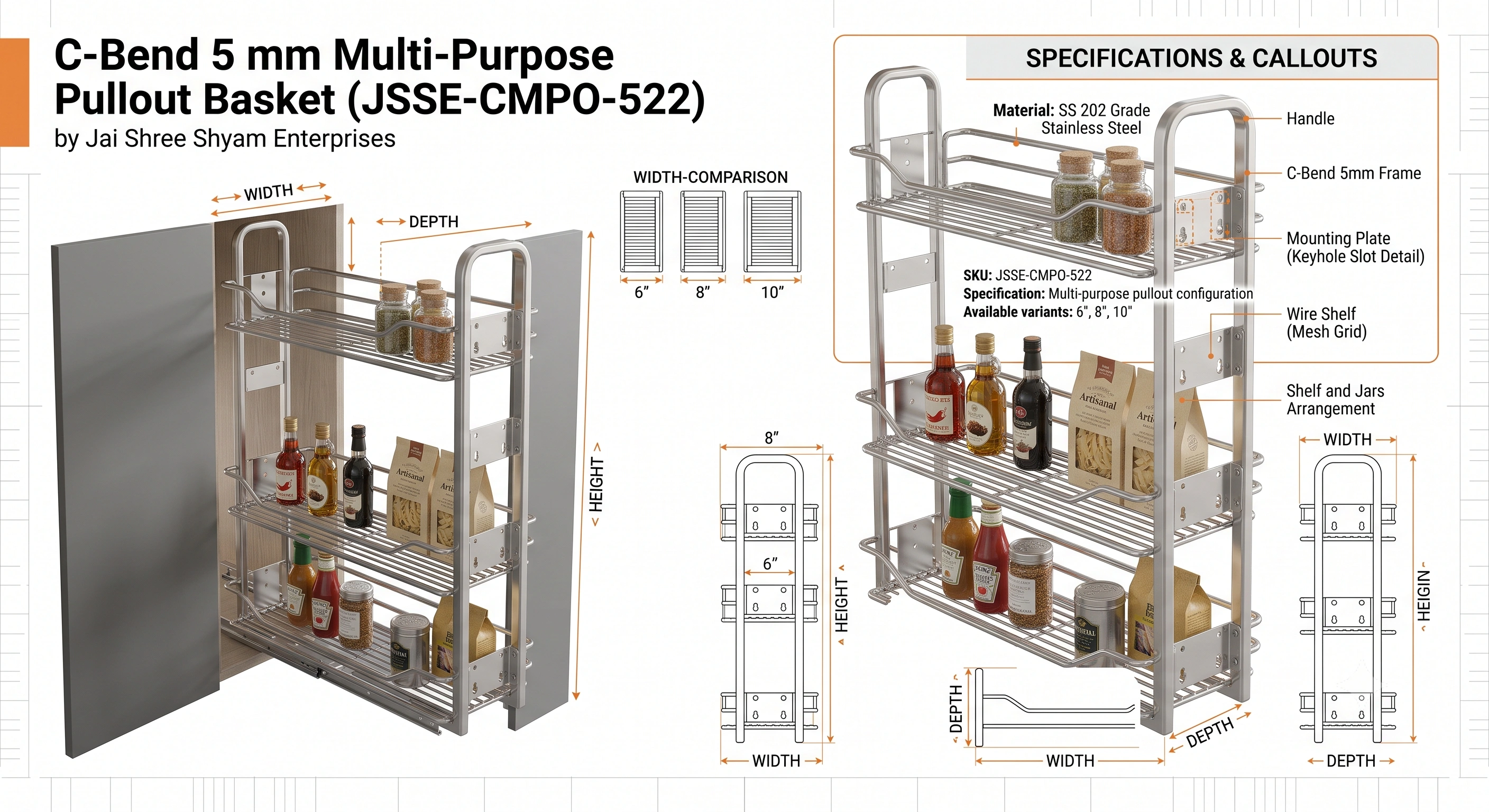 C-Bend 5 mm Multi-Purpose Pullout Basket