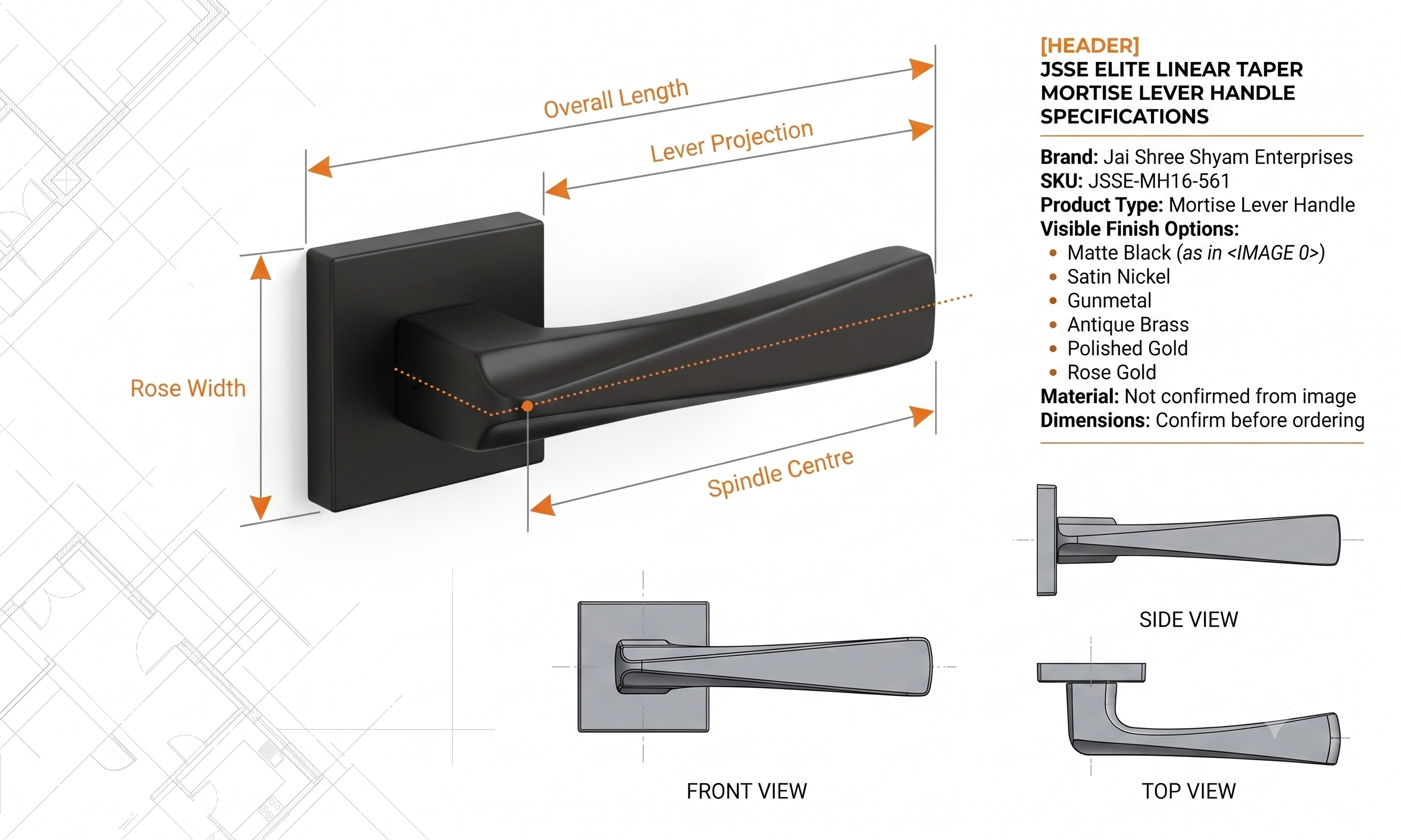 JSSE Elite Linear Taper Mortise Lever Handle