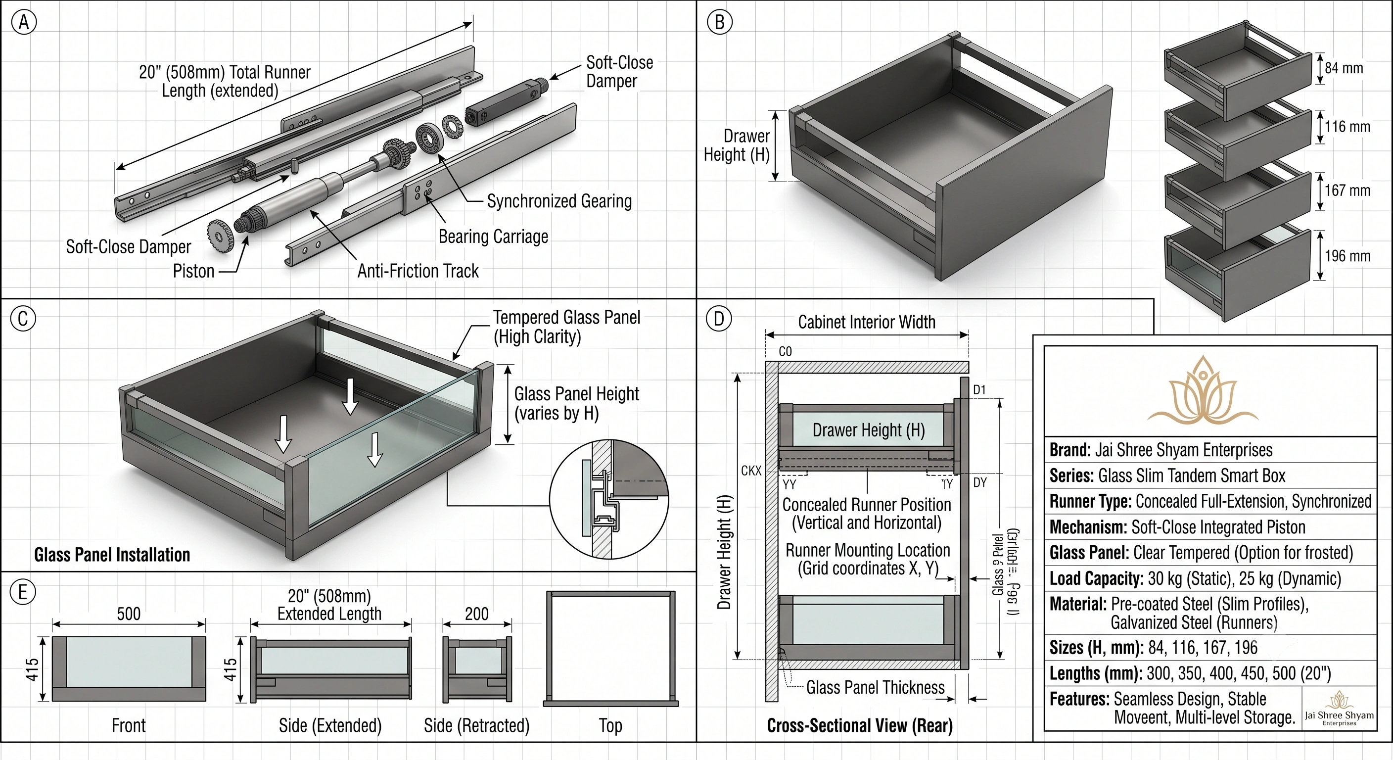 Premium Glass Slim Tandem Smart Box Drawer System (Soft Close)