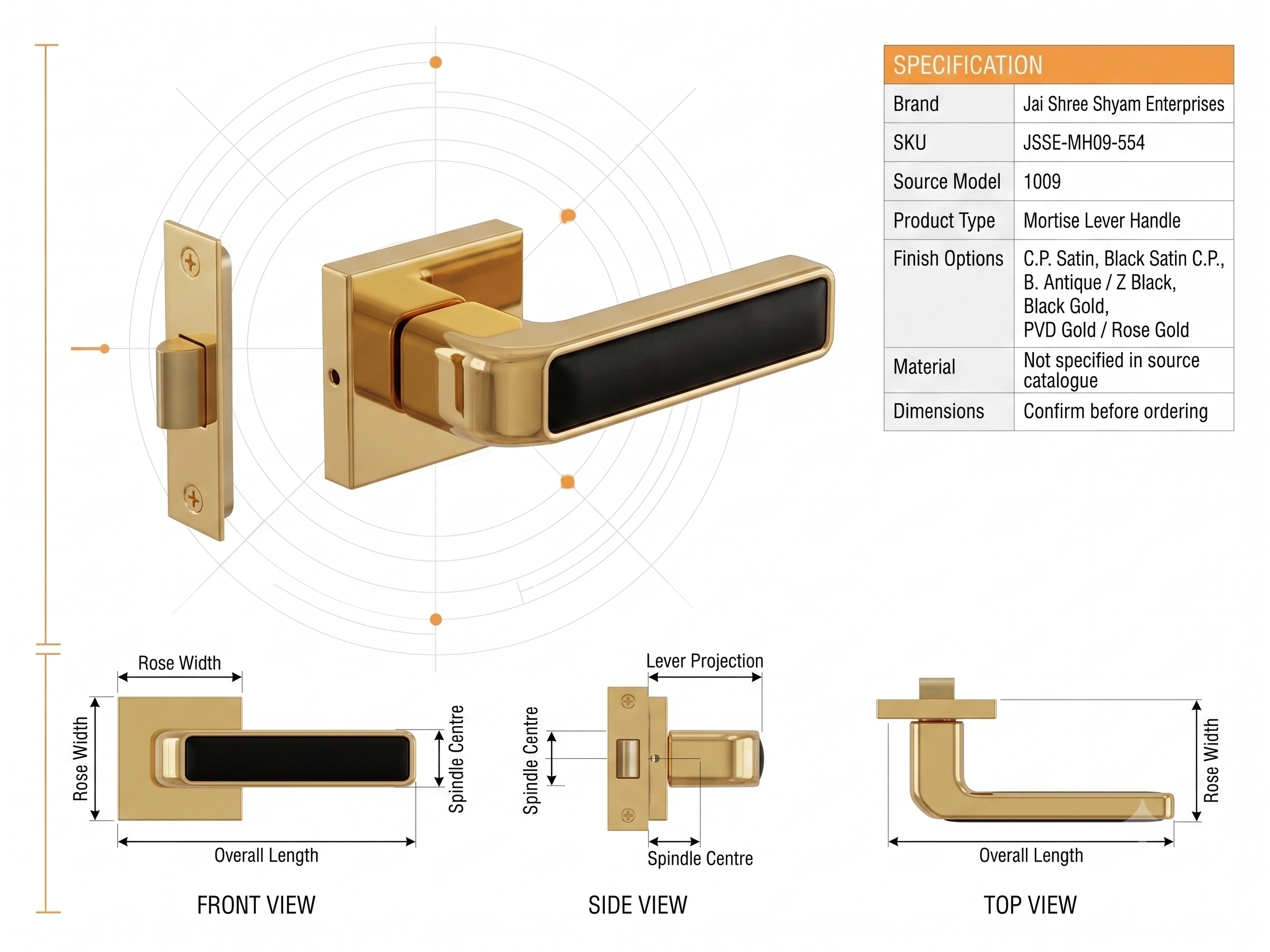 Premium Recessed Panel Mortise Lever Handle - Model 1009