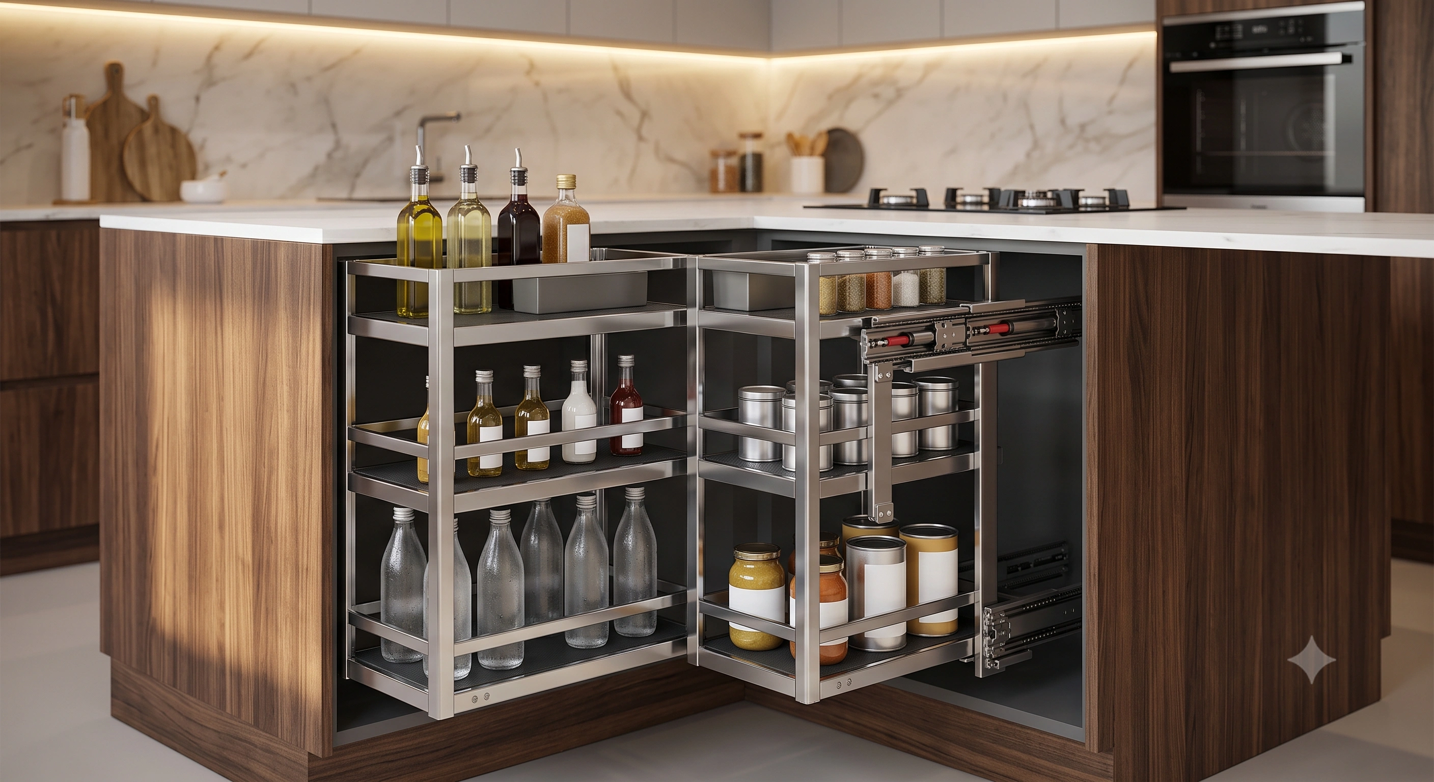 Premium Soft Close Chrome Flat Line Bottle Pull Out Basket with Anti-Skid Mat (Side Mount, 500 mm Cabinet Depth)