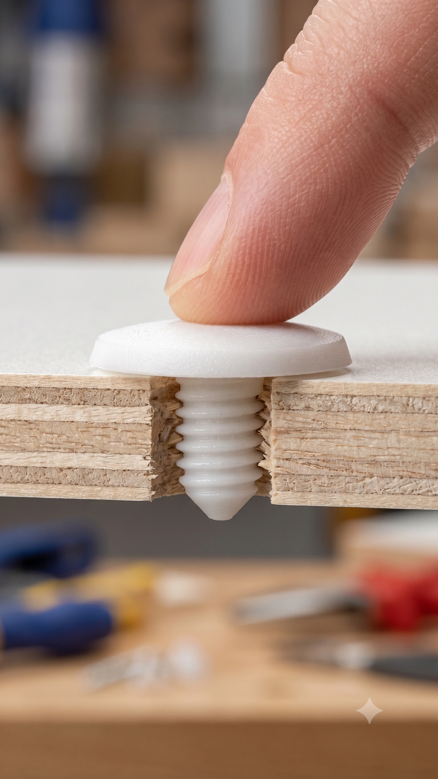 White Plastic Push-Fit Furniture Fastener / Panel Pin