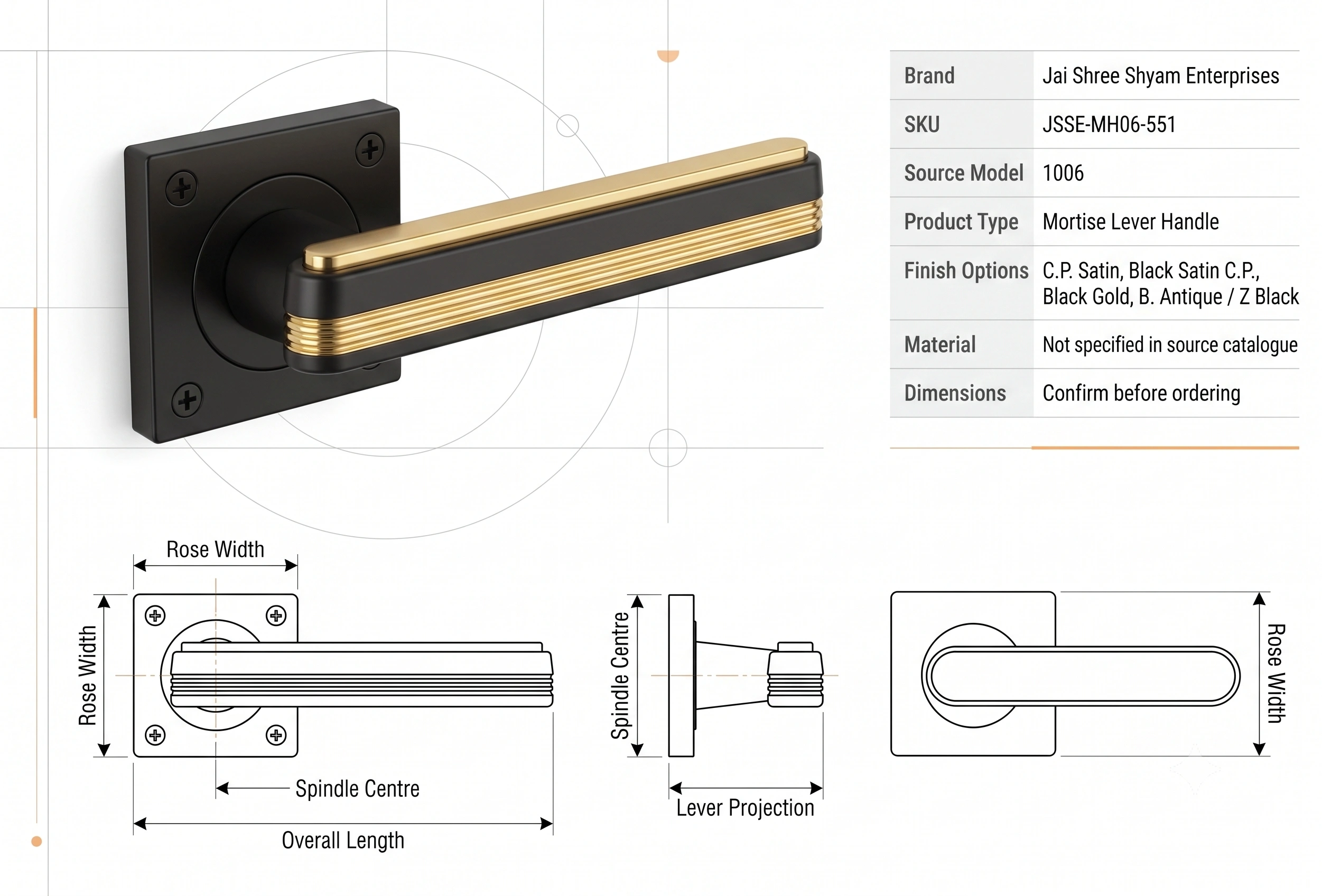 Premium Linear Accent Mortise Lever Handle - Model 1006