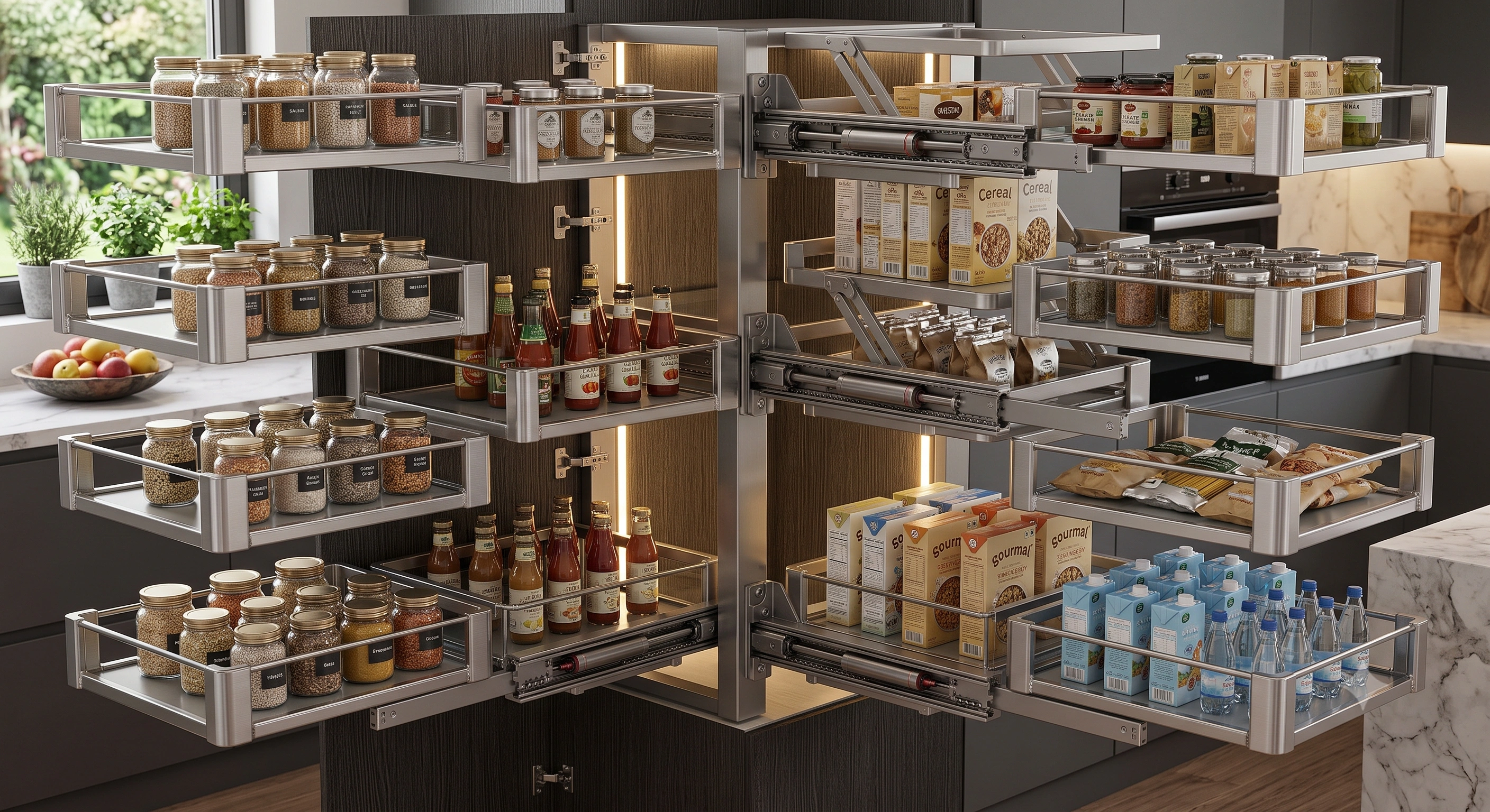 Premium Pantry Unit SS Satin Basket (6 Inner + 6 Outer Baskets) Soft Close