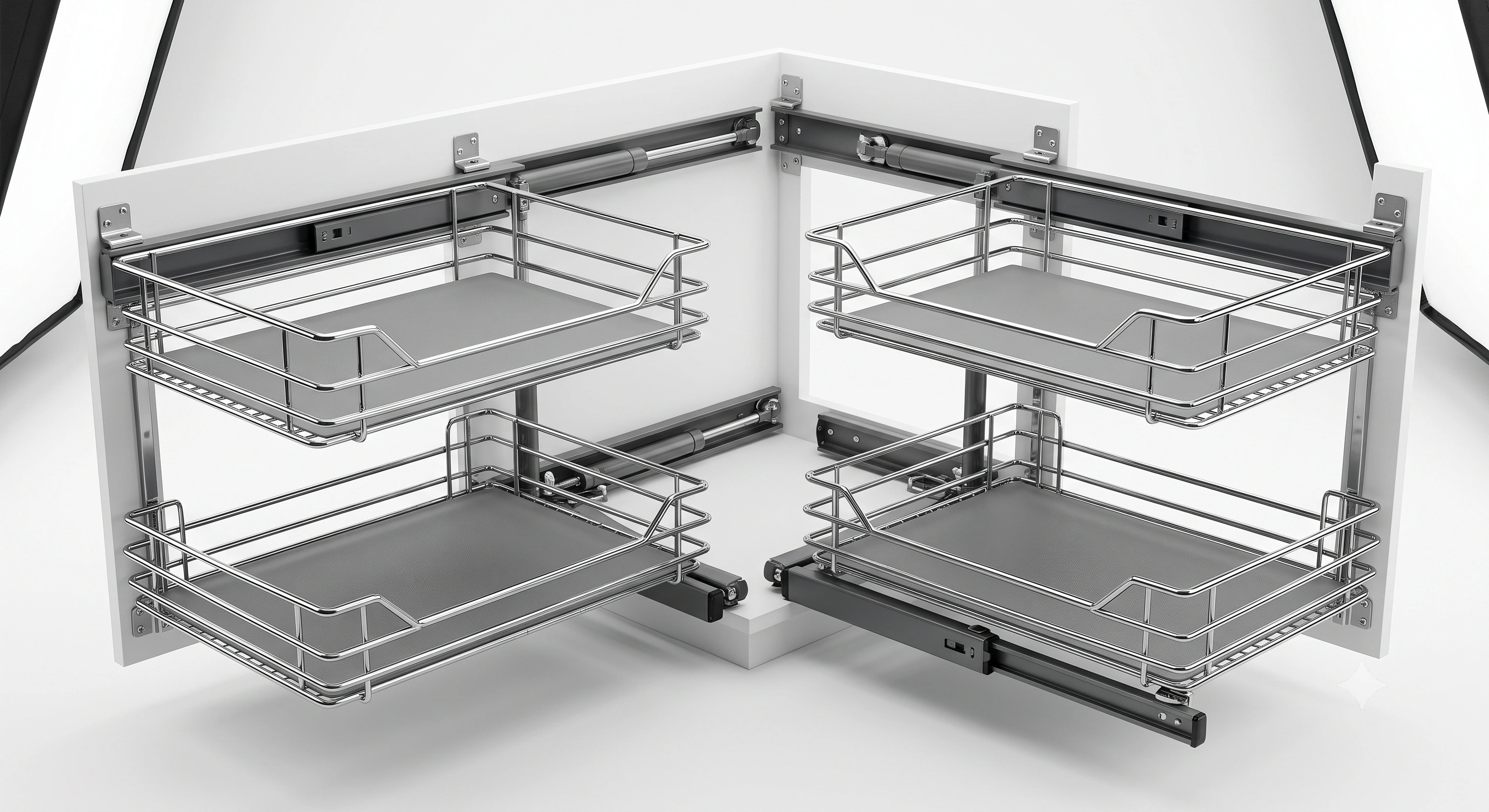 Premium Magic Corner Universal Chrome Flat Line Basket with Anti-Skid Mat (Soft Close)