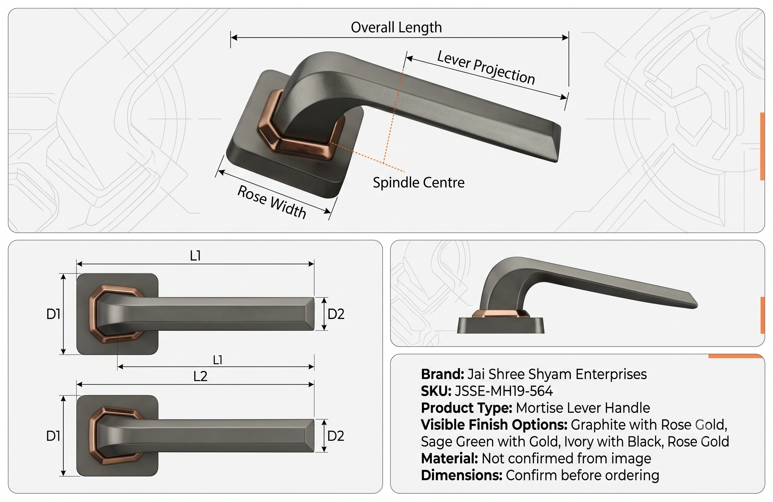 JSSE Elite Square-Collar Architectural Mortise Lever Handle