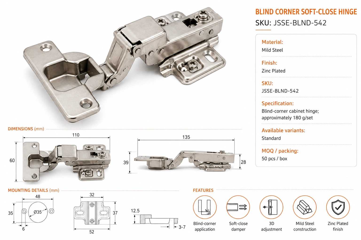 Blind Corner Soft-Close Hinge