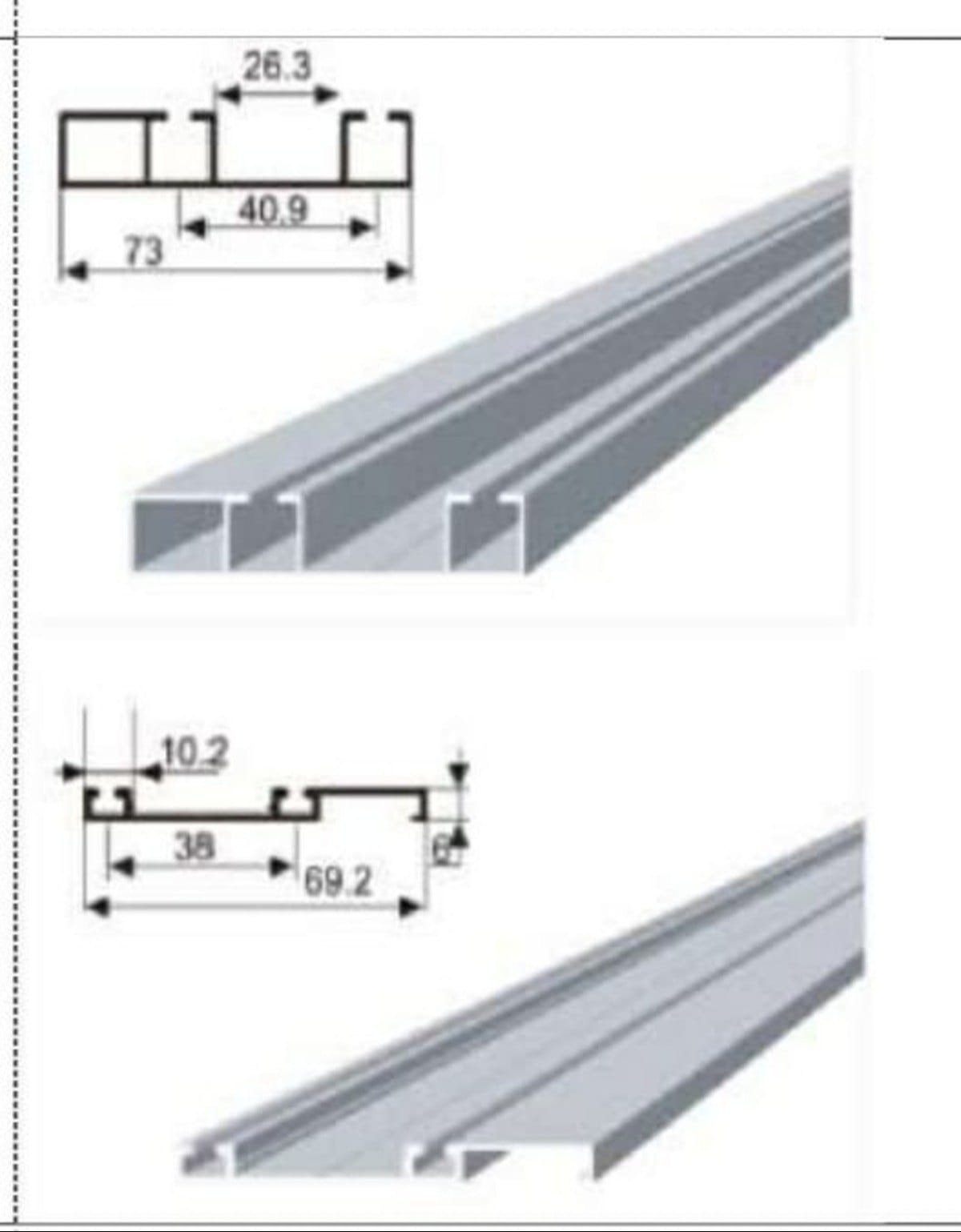 306 Aluminium Sky Track 3-Piece Set – Top + Bottom + Cover