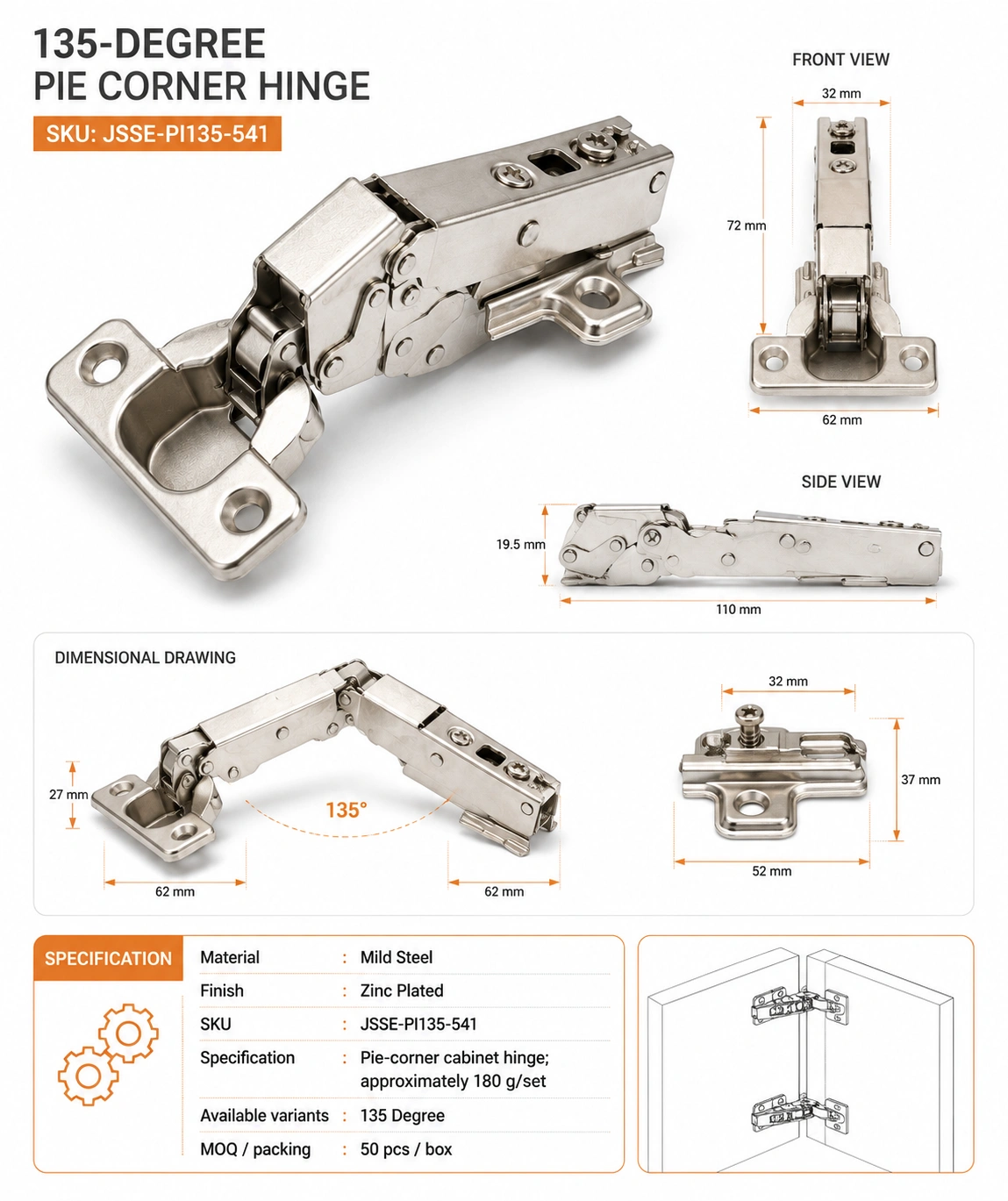 135-Degree Pie Corner Hinge