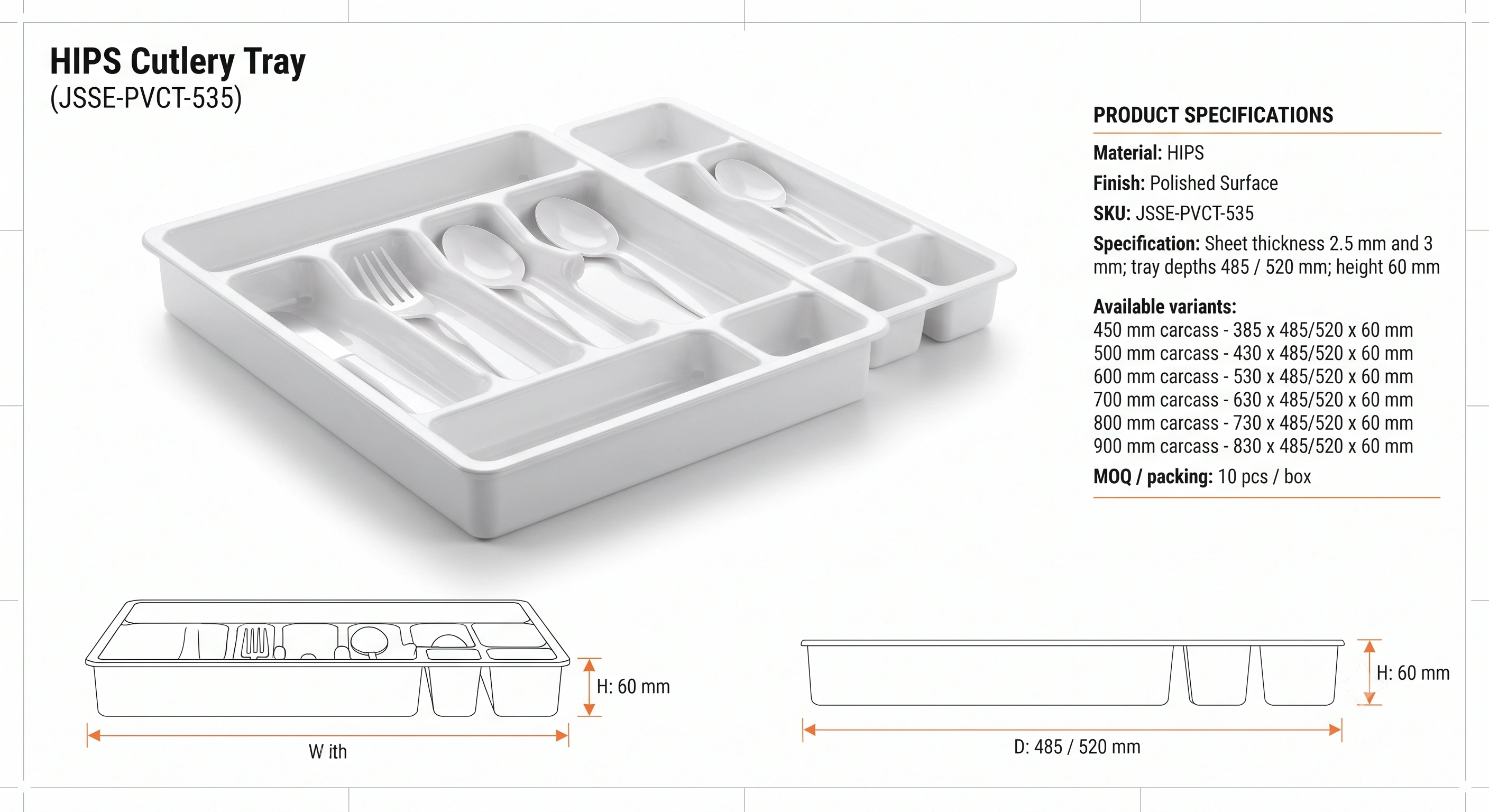HIPS PVC Cutlery Tray