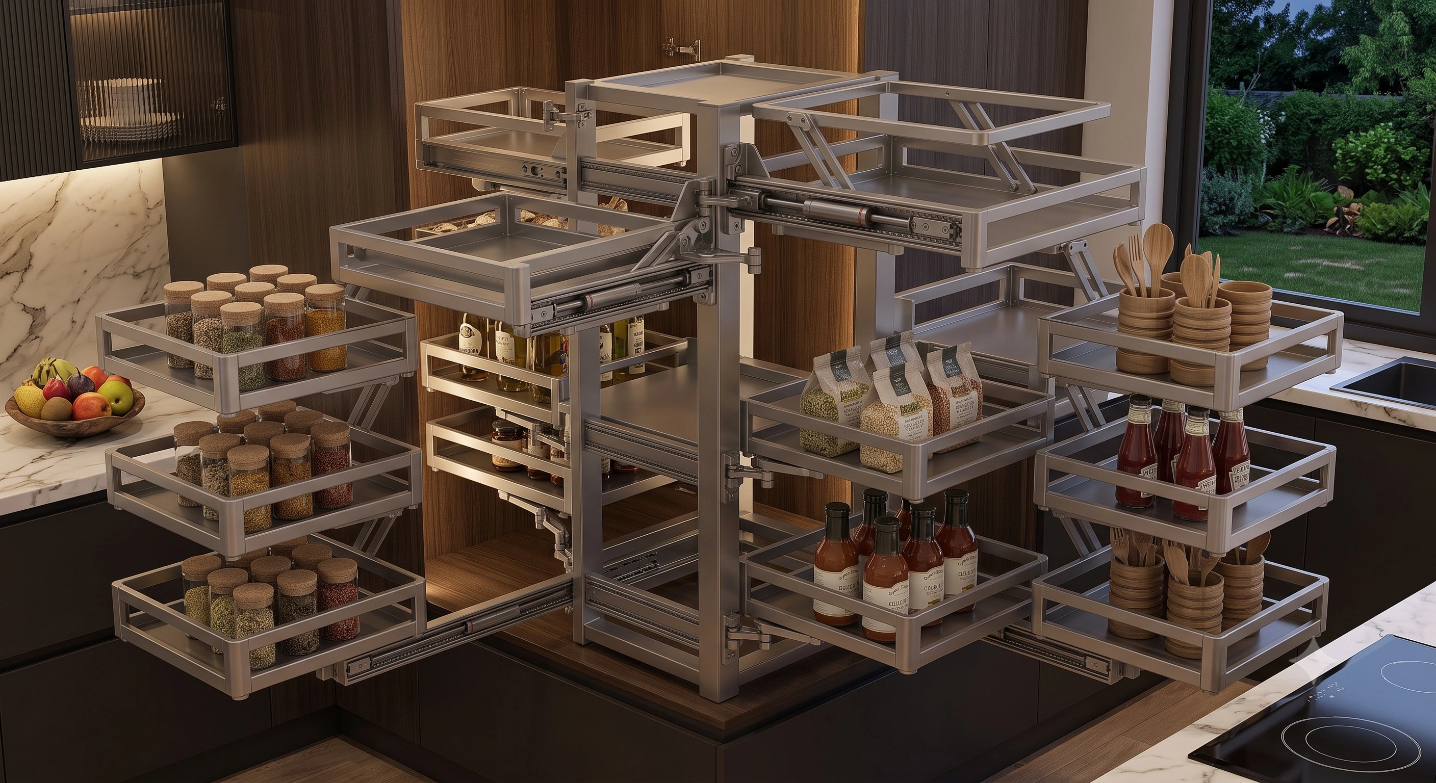 Premium Pantry Unit Space Grey Aluma Series (6 Inner + 6 Outer Baskets) Soft Close