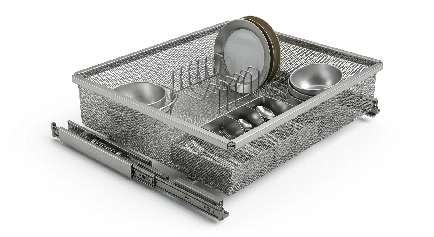 Premium Multifunction Drawer Basket SS Soft Close (Bowl • Plate • Cutlery Holder)