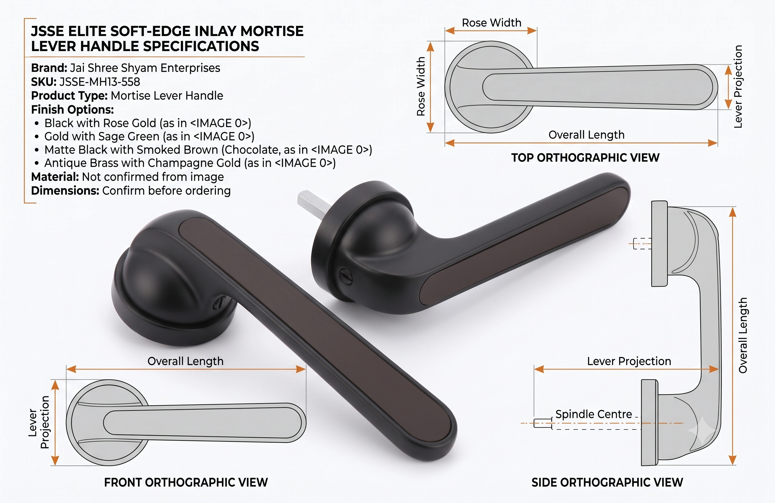 JSSE Elite Soft-Edge Inlay Mortise Lever Handle