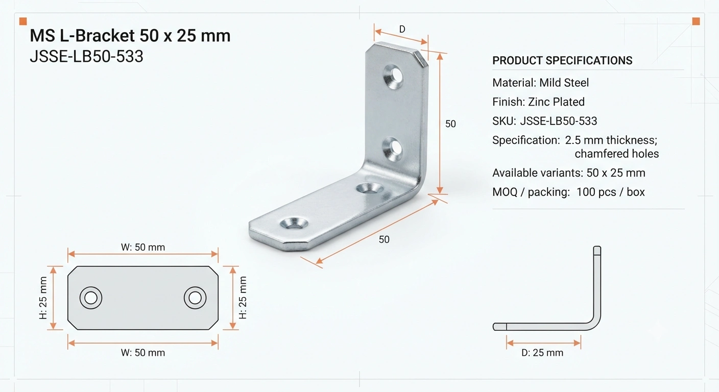MS L-Bracket 50 x 25 mm
