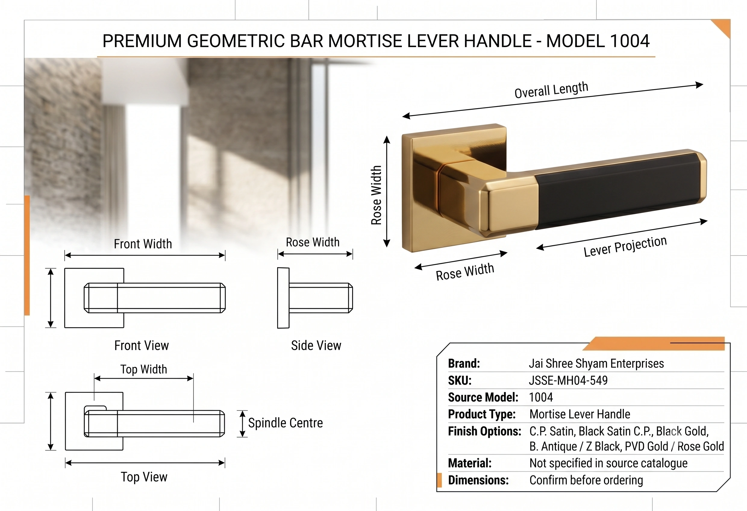 Premium Geometric Bar Mortise Lever Handle - Model 1004