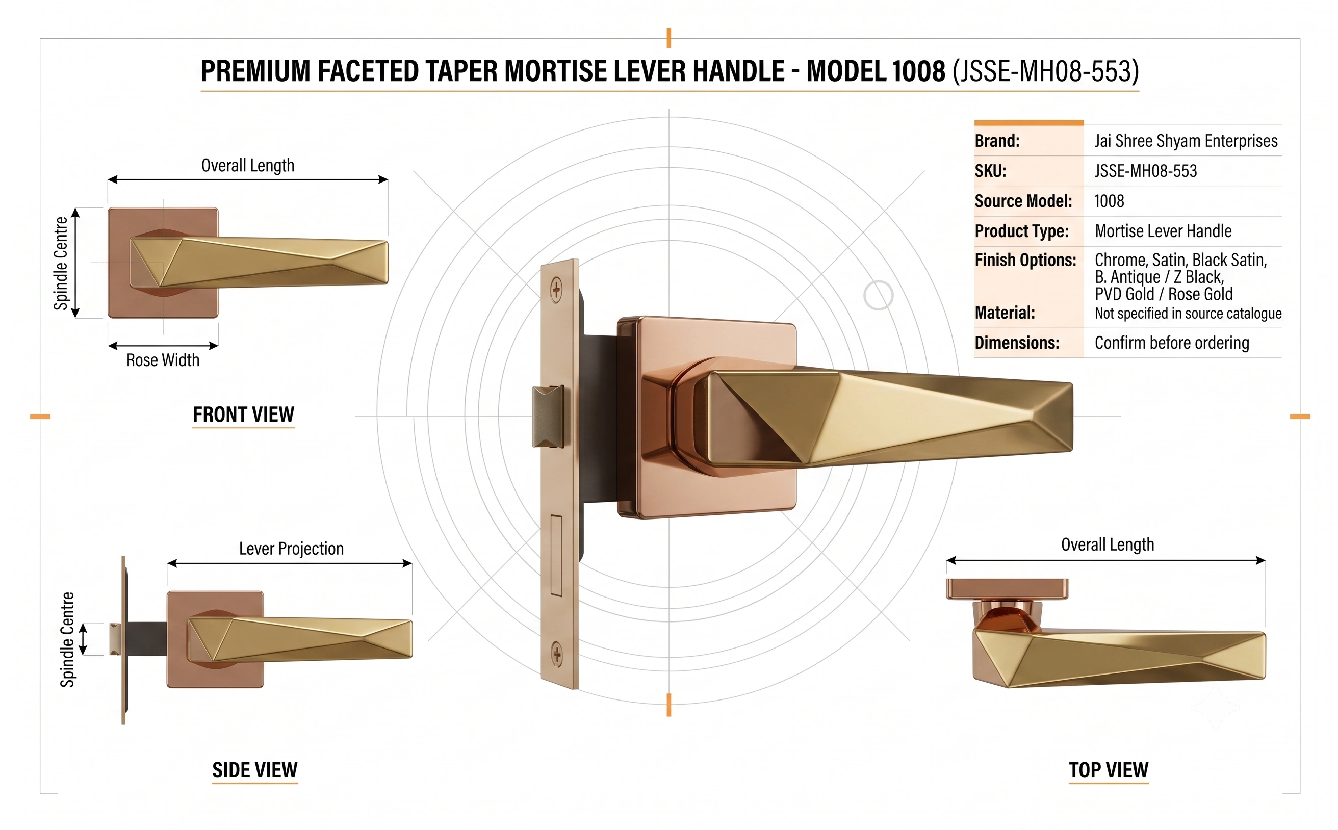 Premium Faceted Taper Mortise Lever Handle - Model 1008
