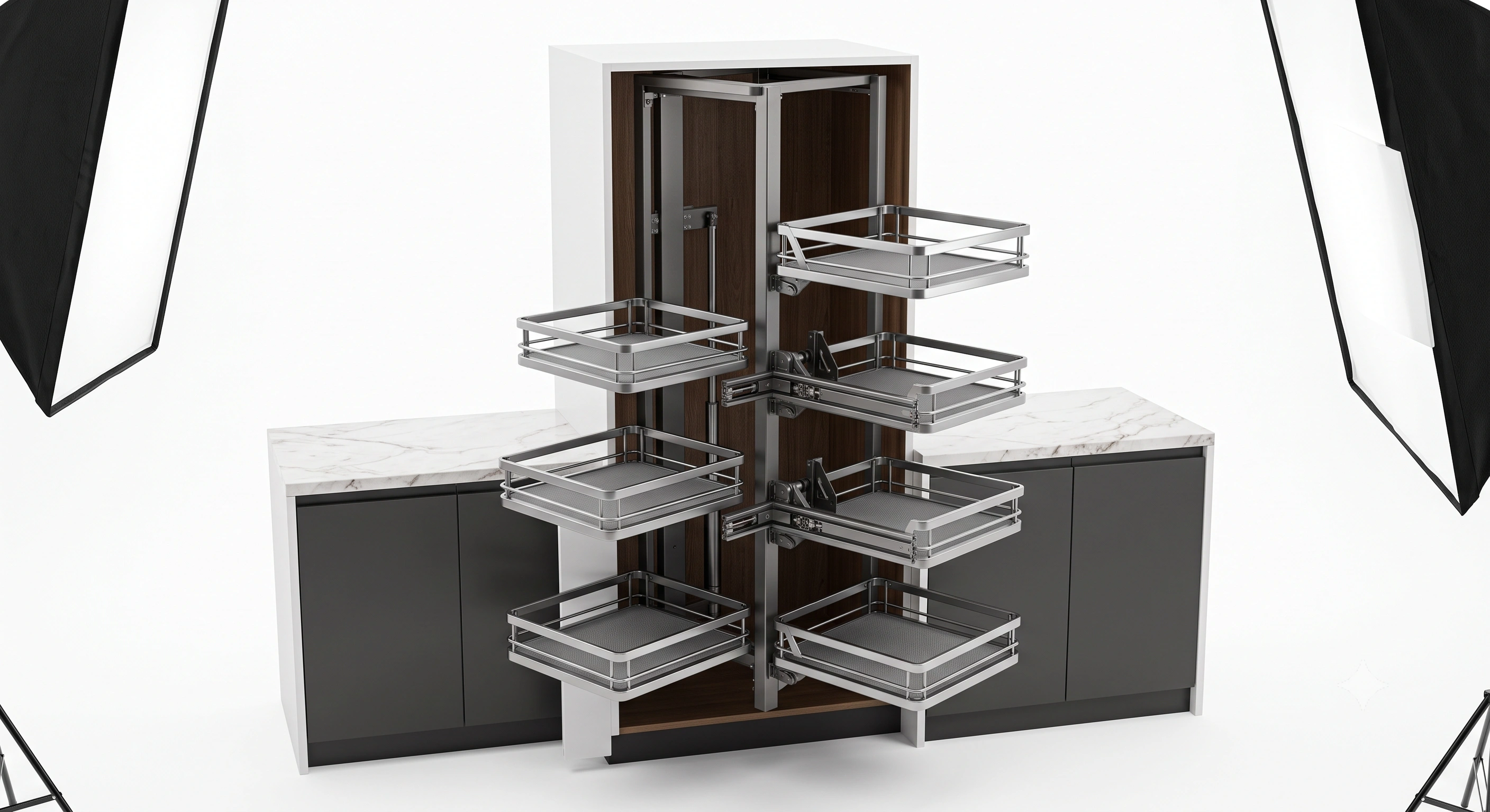 Premium Pantry Unit Chrome Flatline with Anti Skid Mat (6 Inner + 6 Outer Baskets)